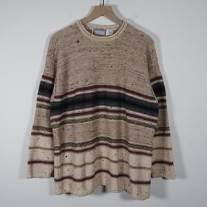 Vintage Concrete Mix Tweed Striped Knit Sweater Oversized M/L 23x28